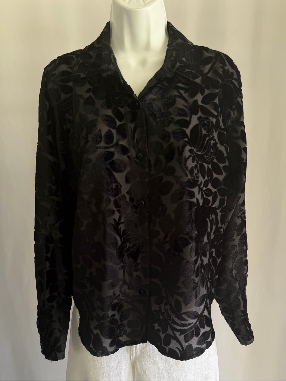 Renato Nucci Black Burnout Velvet Floral Blouse - Sz 42 (US 10/12) Vintage